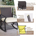 Costway 3PCS Patio Rattan Wicker Rocking Chairs Table Bistro Set Cushioned Rocker Garden
