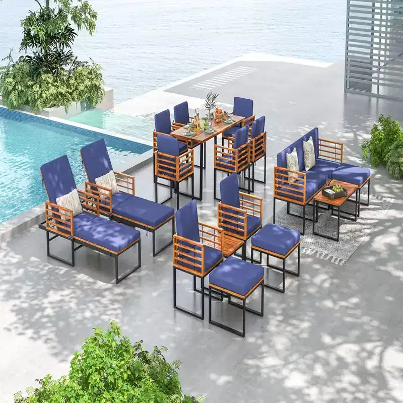 Costway 3pcs Patio Acacia Wood Bistro Conversation Cushioned Chair & Table Set Outdoor