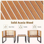 Costway 3pcs Patio Acacia Wood Bistro Conversation Cushioned Chair & Table Set Outdoor