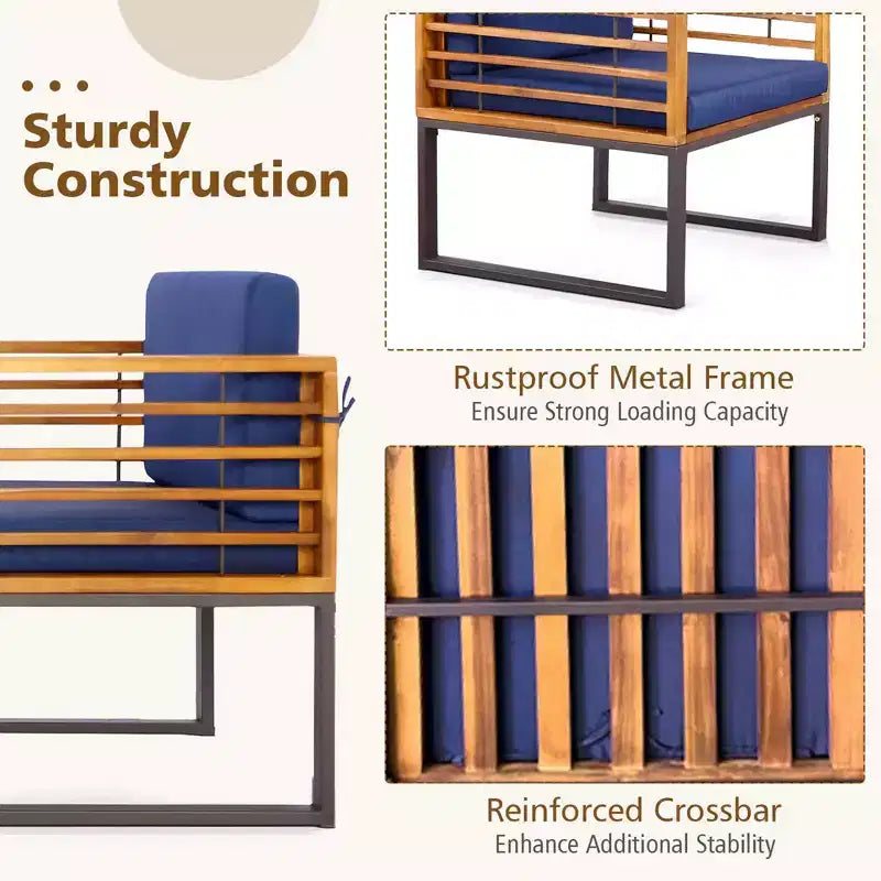 Costway 3pcs Patio Acacia Wood Bistro Conversation Cushioned Chair & Table Set Outdoor