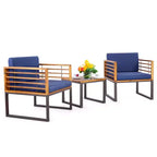 Costway 3pcs Patio Acacia Wood Bistro Conversation Cushioned Chair & Table Set Outdoor