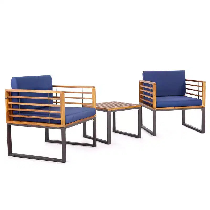 Costway 3pcs Patio Acacia Wood Bistro Conversation Cushioned Chair & Table Set Outdoor