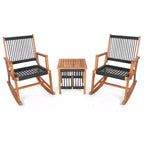Costway 3pcs Patio Acacia Wood Bistro Table Rocking Chair Set All-Weather Rope Outdoor