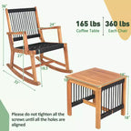 Costway 3pcs Patio Acacia Wood Bistro Table Rocking Chair Set All-Weather Rope Outdoor