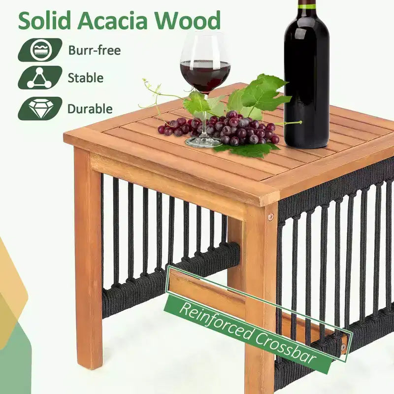 Costway 3pcs Patio Acacia Wood Bistro Table Rocking Chair Set All-Weather Rope Outdoor