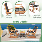 Costway 3pcs Patio Acacia Wood Bistro Table Rocking Chair Set All-Weather Rope Outdoor
