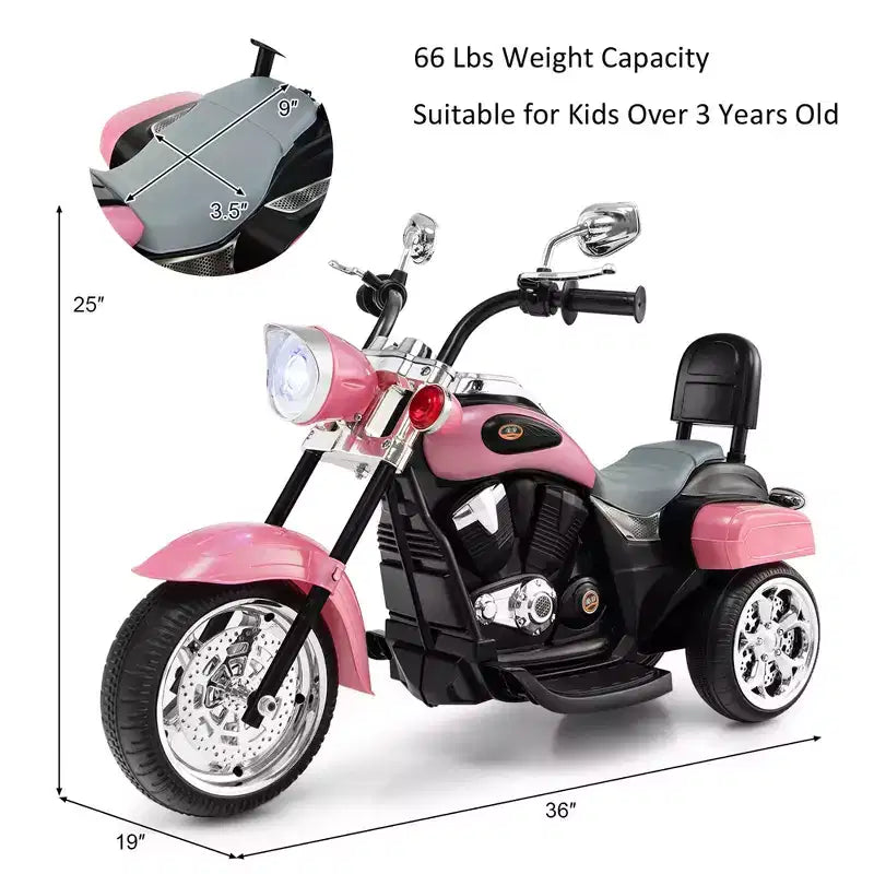 Costway 3 Wheel Kids Ride On Motorcycle 6V Battery Powered Electric Toy Blue/Pink/White/Red
