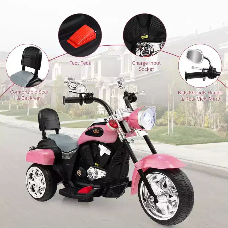 Costway 3 Wheel Kids Ride On Motorcycle 6V Battery Powered Electric Toy Blue/Pink/White/Red