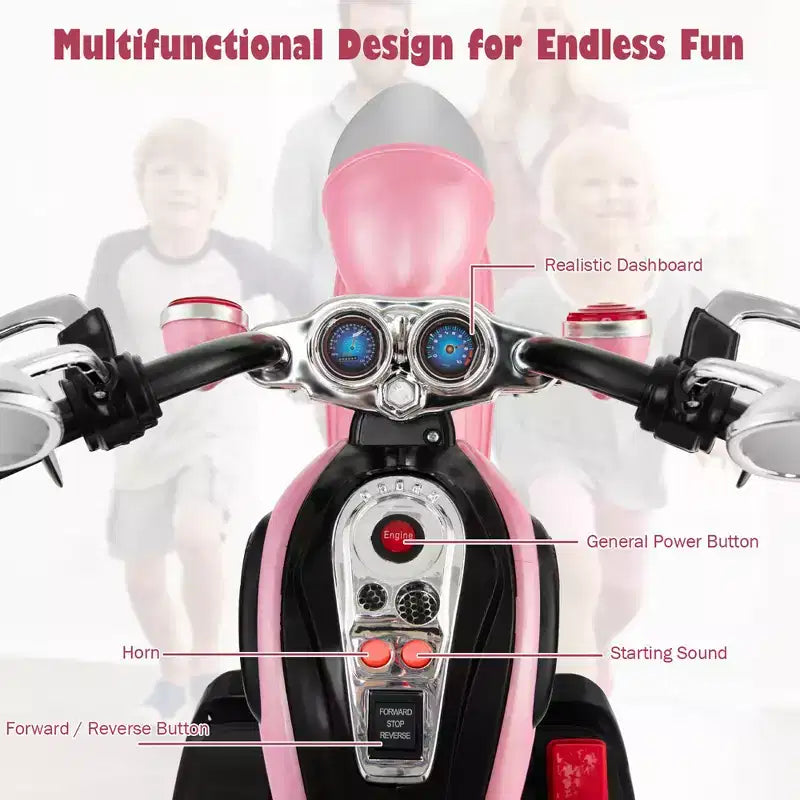 Costway 3 Wheel Kids Ride On Motorcycle 6V Battery Powered Electric Toy Blue/Pink/White/Red