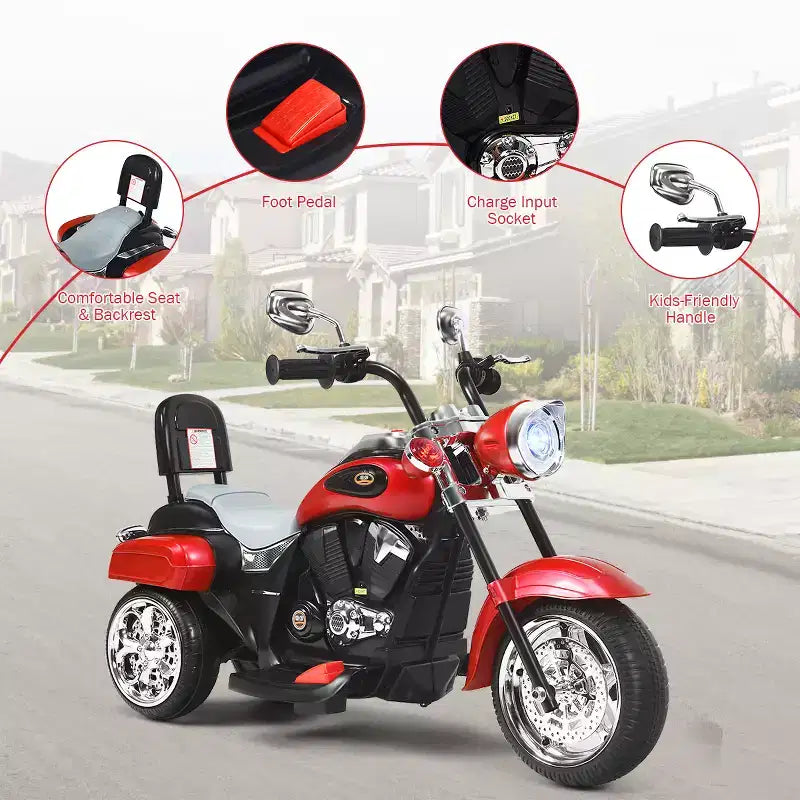 Costway 3 Wheel Kids Ride On Motorcycle 6V Battery Powered Electric Toy Blue/Pink/White/Red