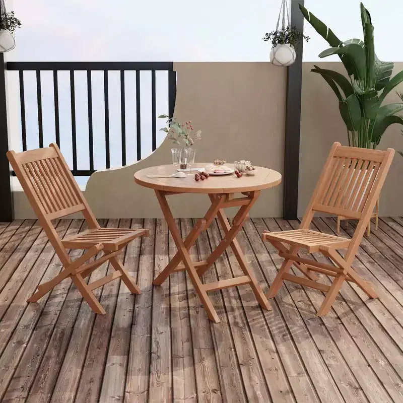 Costway 3pcs Patio Outdoor Indonesia Teak Wood Bistro Dining Set Folding Chair & Table Slatted