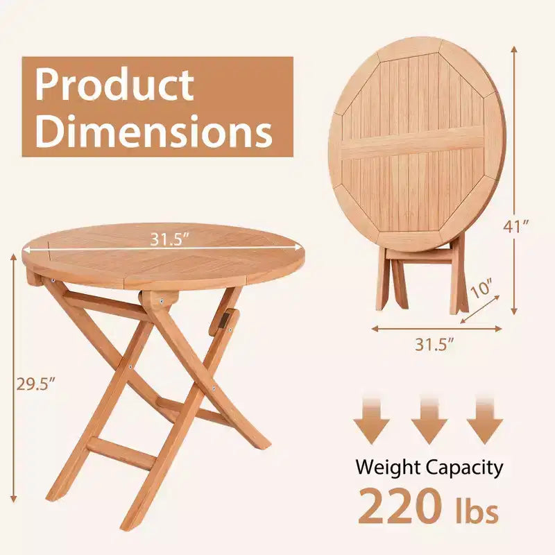 Costway 3pcs Patio Outdoor Indonesia Teak Wood Bistro Dining Set Folding Chair & Table Slatted