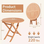 Costway 3pcs Patio Outdoor Indonesia Teak Wood Bistro Dining Set Folding Chair & Table Slatted