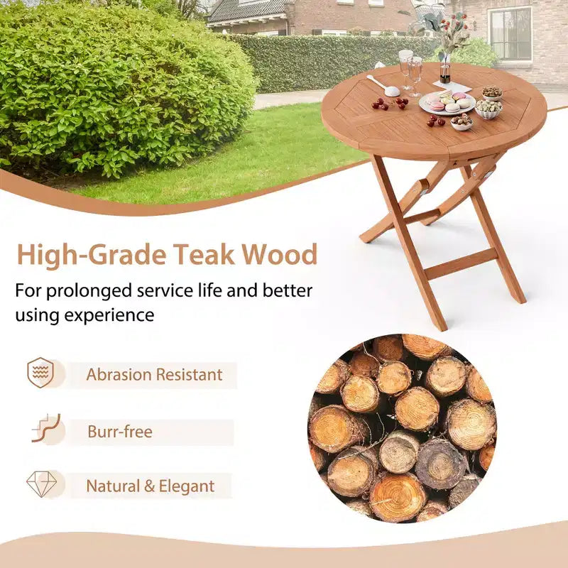 Costway 3pcs Patio Outdoor Indonesia Teak Wood Bistro Dining Set Folding Chair & Table Slatted
