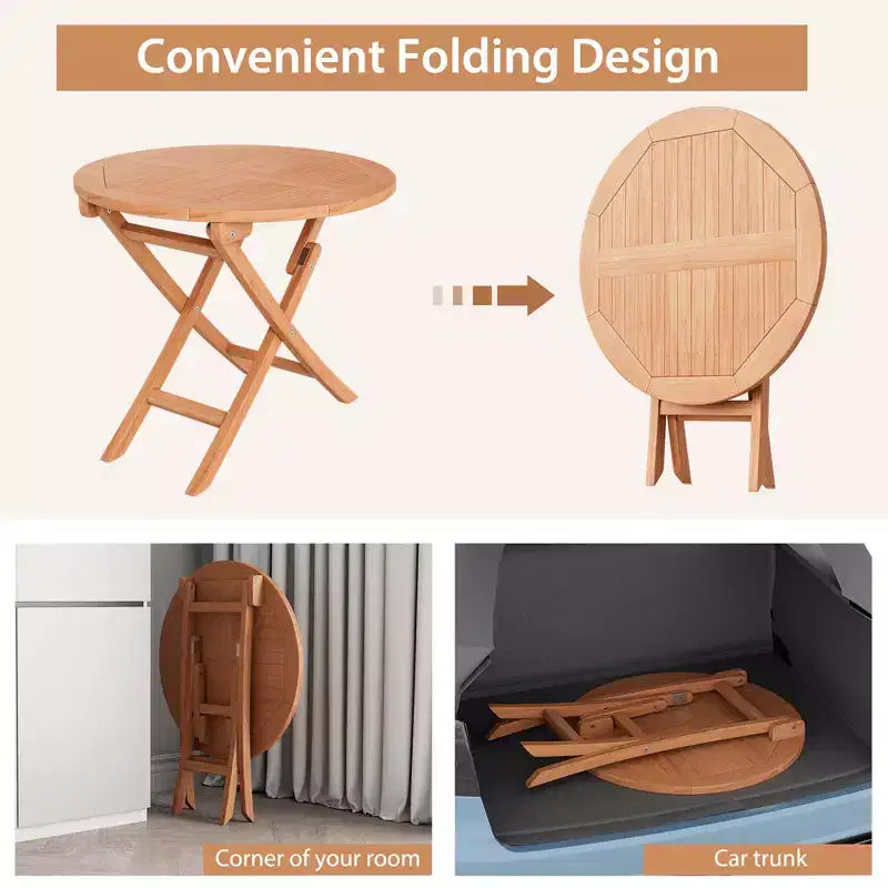 Costway 3pcs Patio Outdoor Indonesia Teak Wood Bistro Dining Set Folding Chair & Table Slatted