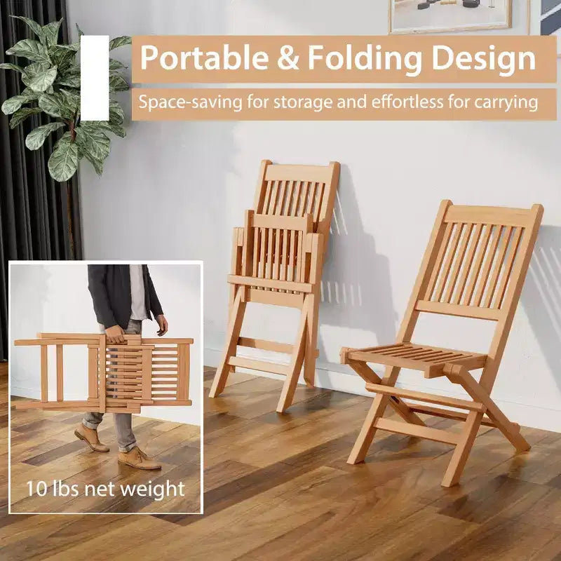 Costway 3pcs Patio Outdoor Indonesia Teak Wood Bistro Dining Set Folding Chair & Table Slatted