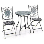 Costway 3pcs Patio Bistro Set Mosaic Pattern Heavy-Duty Metal Dining Folding Outdoor