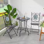 Costway 3pcs Patio Bistro Set Mosaic Pattern Heavy-Duty Metal Dining Folding Outdoor