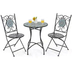 Costway 3pcs Patio Bistro Set Mosaic Pattern Heavy-Duty Metal Dining Folding Outdoor