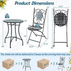 Costway 3pcs Patio Bistro Set Mosaic Pattern Heavy-Duty Metal Dining Folding Outdoor