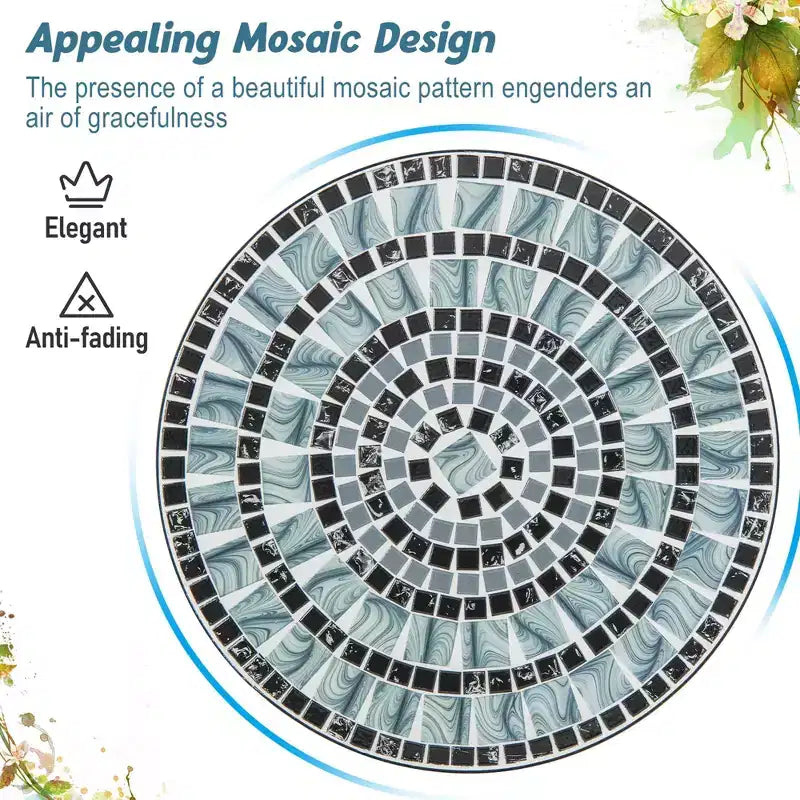 Costway 3pcs Patio Bistro Set Mosaic Pattern Heavy-Duty Metal Dining Folding Outdoor