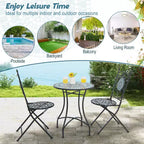 Costway 3pcs Patio Bistro Set Mosaic Pattern Heavy-Duty Metal Dining Folding Outdoor