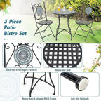 Costway 3pcs Patio Bistro Set Mosaic Pattern Heavy-Duty Metal Dining Folding Outdoor