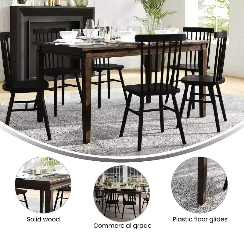 Flash Furniture Henry Solid Wood Dining Table, Commercial Grade Heavy Duty Rectangle Wood Table for 6