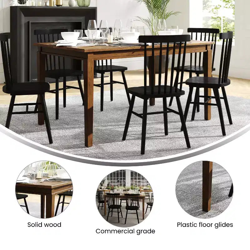 Flash Furniture Henry Solid Wood Dining Table, Commercial Grade Heavy Duty Rectangle Wood Table for 6