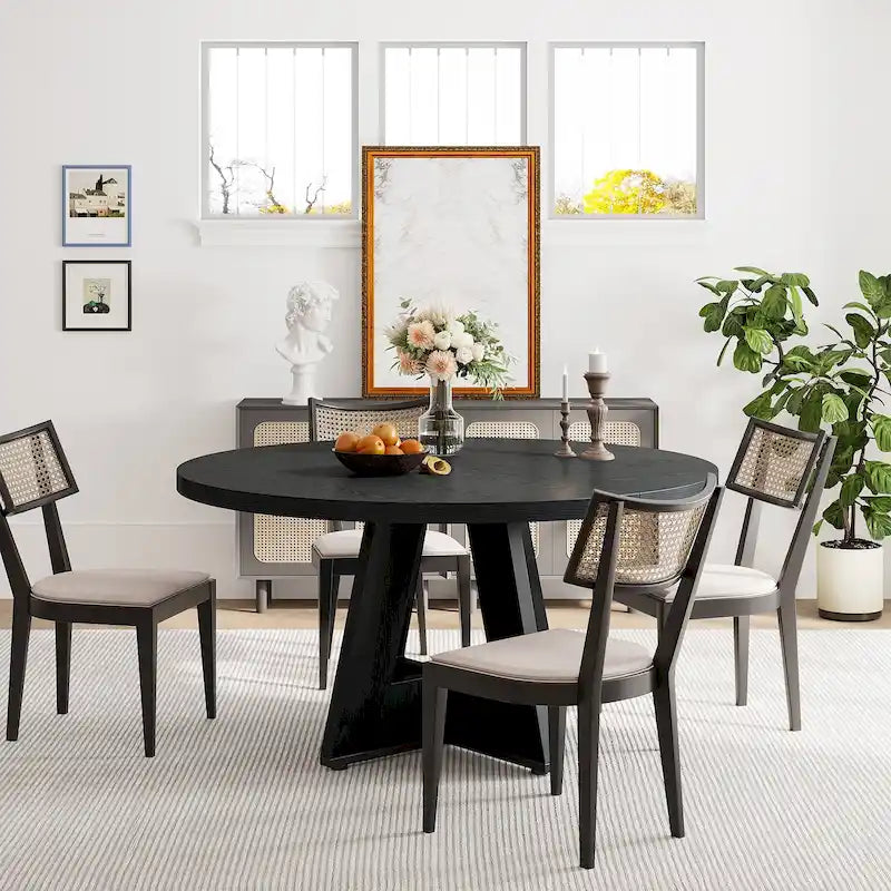 47 Inch Round Dining Table for 4, Wood Farmhouse Dinner Dinning Table for Kitchen Dining Living Room