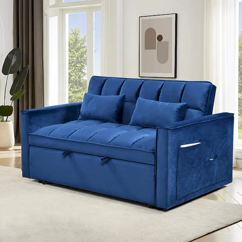 Modern Velvet Futon Loveseat with Reclining Backrest & Pockets, Seats 2 â€?Dark Gray / Light Gray / Blue / Black