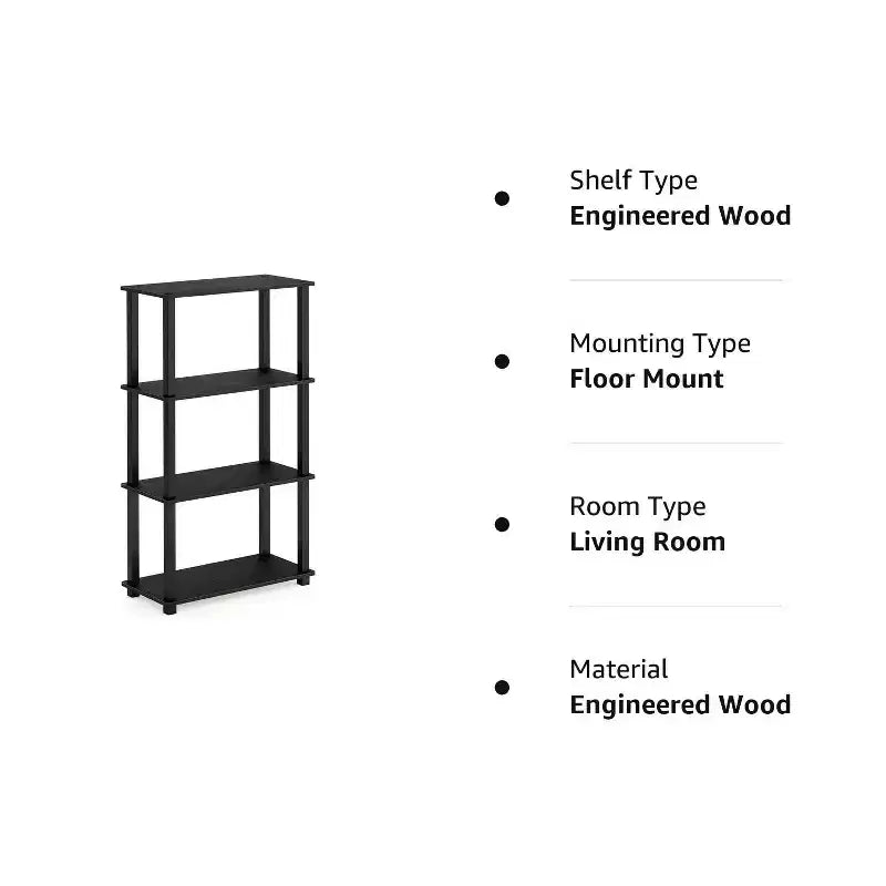 Furinno 4-Tier Open Decorative Bookshelf Multipurpose Display Rack,Americano