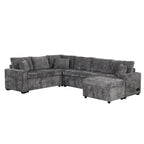 Chenille Sectional Sofa Pull-out Sofa Bed, L-Shape Sleeper Sofa with Storage Ottoman, 3 Pillows and Charging Devices