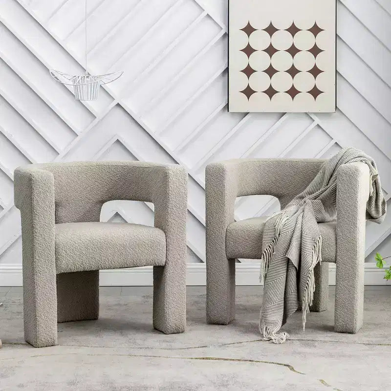 Set of 2 28 Wide Boucle Upholstered Square Armchair - Kinwell