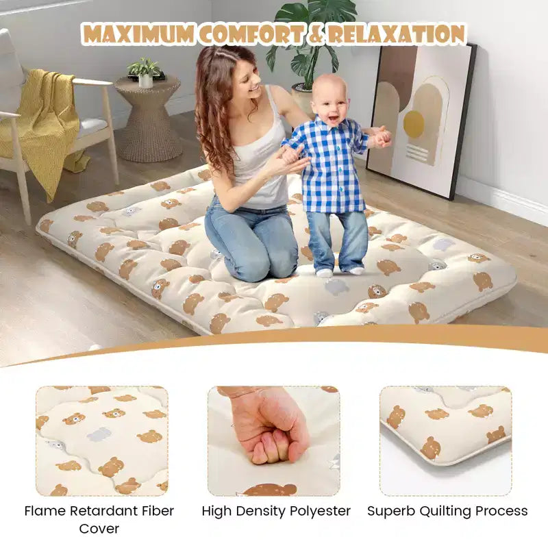 Costway Full/King/Queen/Twin Futon Mattress Japanese Floor Pad Washable Cover Carry Bag Brown Bear