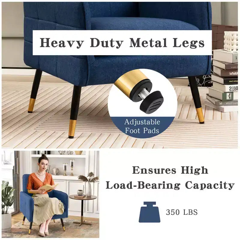 Costway Linen Fabric Accent Chair Modern Single Sofa Chair with Solid Metal Legs Blue/Grey/White
