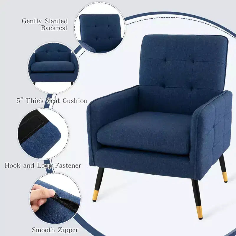 Costway Linen Fabric Accent Chair Modern Single Sofa Chair with Solid Metal Legs Blue/Grey/White