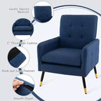 Costway Linen Fabric Accent Chair Modern Single Sofa Chair with Solid Metal Legs Blue/Grey/White