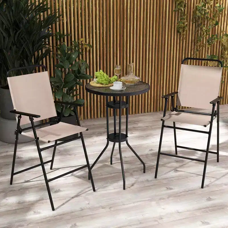 Costway 3PCS Patio Bistro Set Folding Chairs Round Bar Table with 1.6'' Umbrella Hole Yard