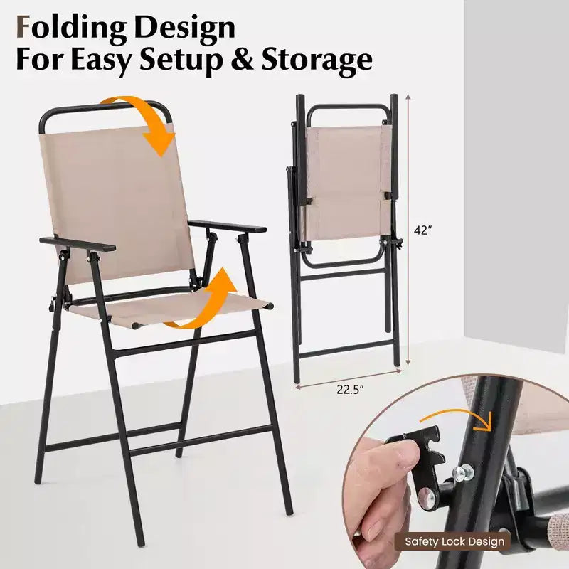 Costway 3PCS Patio Bistro Set Folding Chairs Round Bar Table with 1.6'' Umbrella Hole Yard