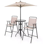 Costway 4PCS Patio Bistro Set Folding Counter Height Chairs Round Bar Table& Umbrella
