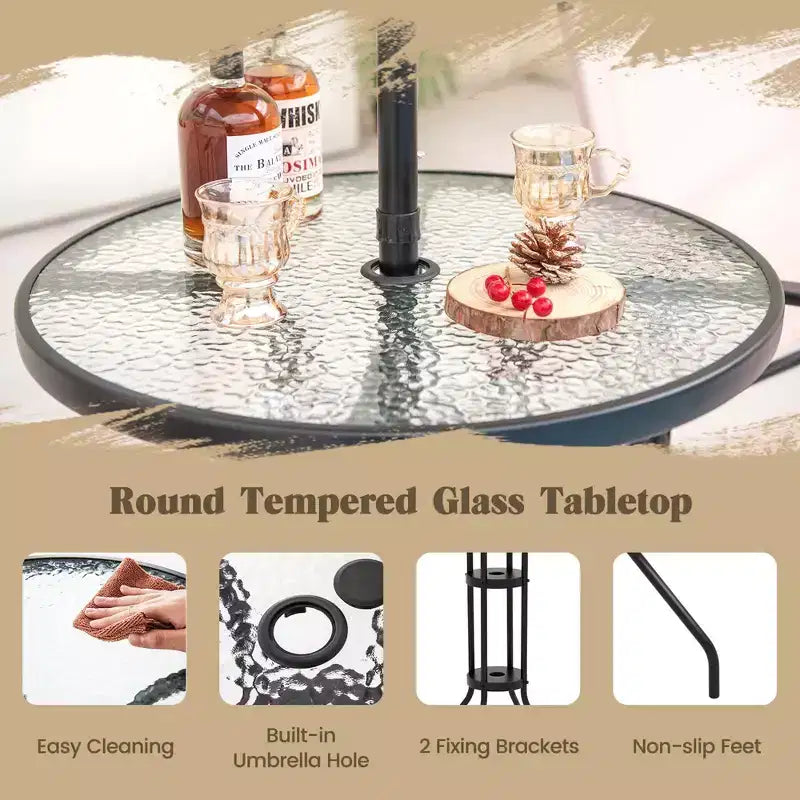 Costway 4PCS Patio Bistro Set Folding Counter Height Chairs Round Bar Table& Umbrella