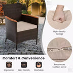 Costway 9PCS Patio Wicker Dining Set Acacia Wood Table Top Umbrella Hole Cushions Chairs