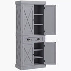 HOMCOM Freestanding Modern Farmhouse 4 Door Kitchen Pantry Cabinet, Storage Cabinet Organizer with 6-Tiers, 1 Drawer and 4 Adjustable Shelves