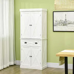HOMCOM Freestanding Modern Farmhouse 4 Door Kitchen Pantry Cabinet, Storage Cabinet Organizer with 6-Tiers, 1 Drawer and 4 Adjustable Shelves