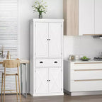 HOMCOM Freestanding Modern Farmhouse 4 Door Kitchen Pantry Cabinet, Storage Cabinet Organizer with 6-Tiers, 1 Drawer and 4 Adjustable Shelves