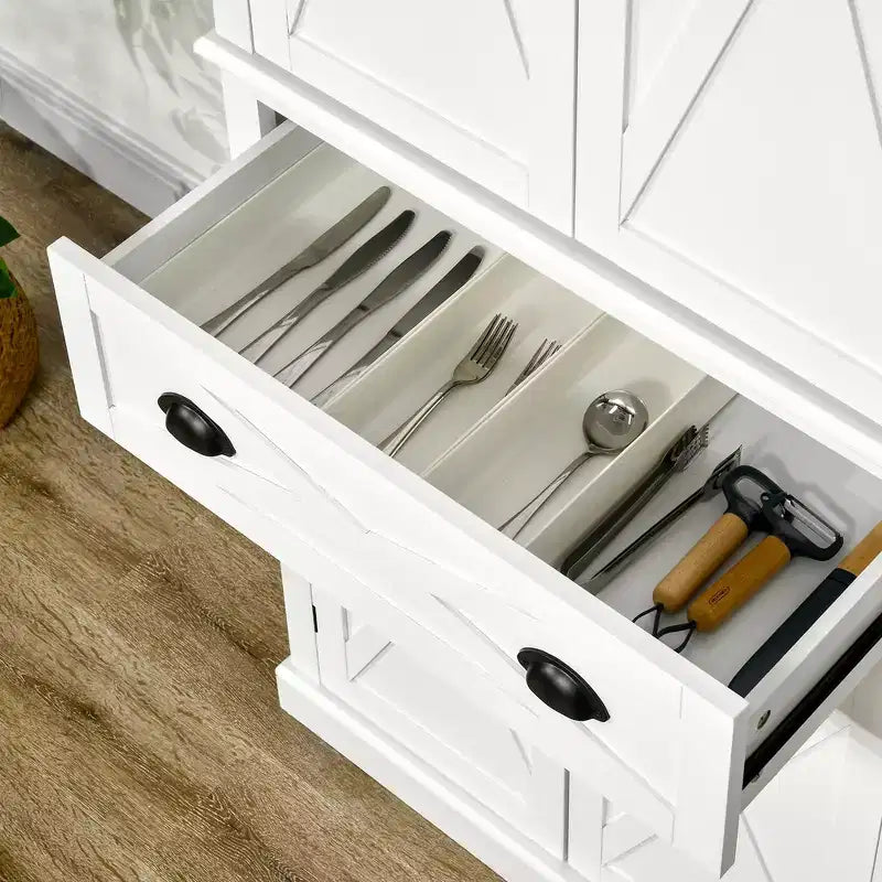 HOMCOM Freestanding Modern Farmhouse 4 Door Kitchen Pantry Cabinet, Storage Cabinet Organizer with 6-Tiers, 1 Drawer and 4 Adjustable Shelves