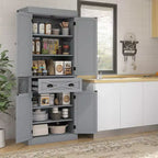 HOMCOM Freestanding Modern Farmhouse 4 Door Kitchen Pantry Cabinet, Storage Cabinet Organizer with 6-Tiers, 1 Drawer and 4 Adjustable Shelves