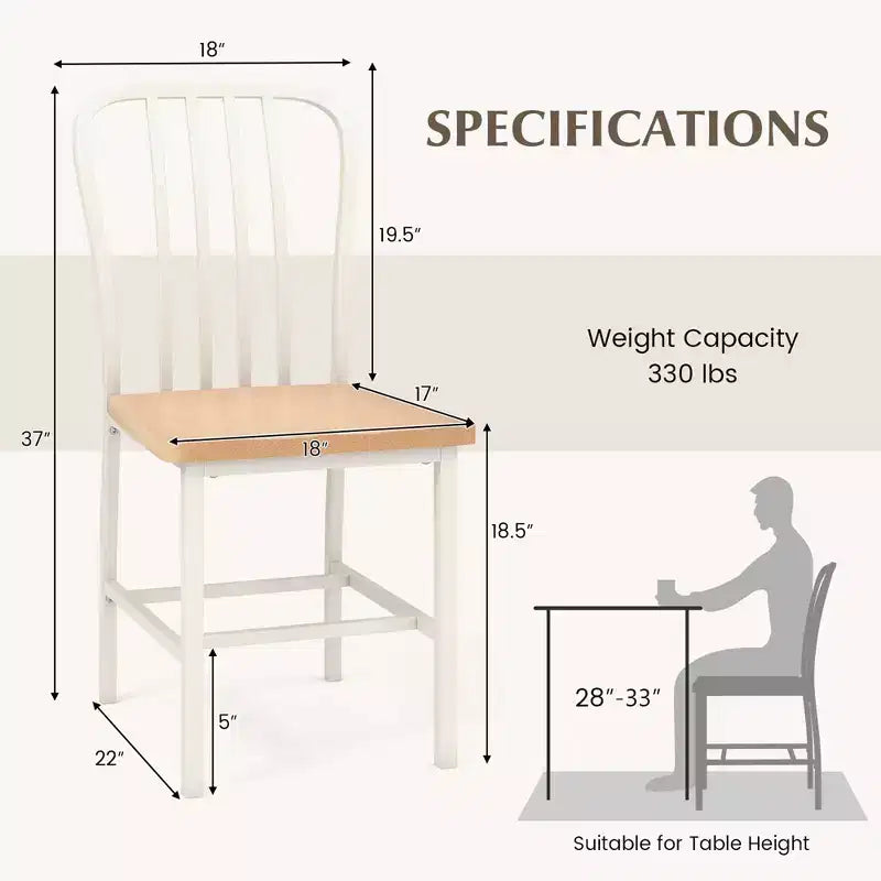Costway Dining Chairs Set of 2 High Back Navy Chairs Metal Frame Footrests Kitchen Black/White