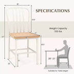 Costway Dining Chairs Set of 2 High Back Navy Chairs Metal Frame Footrests Kitchen Black/White